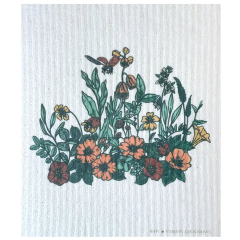 Ladybug And Poppies - Swedish Dishcloth