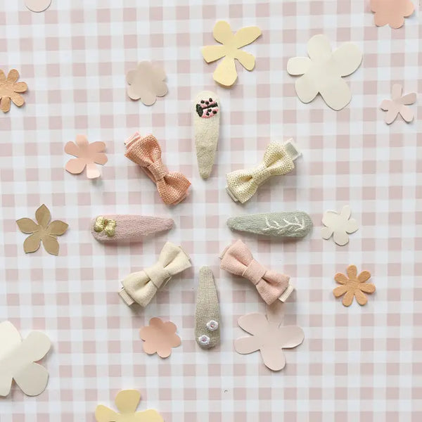 Floral Linen Mini Bow Clips