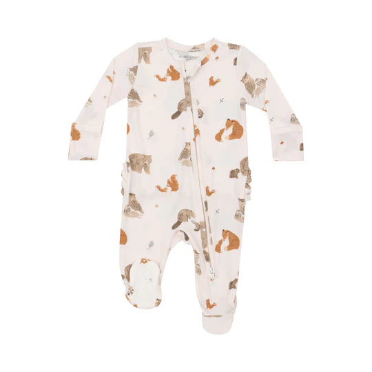 2 Way Zipper Ruffle Back Footie - Woodland Animals