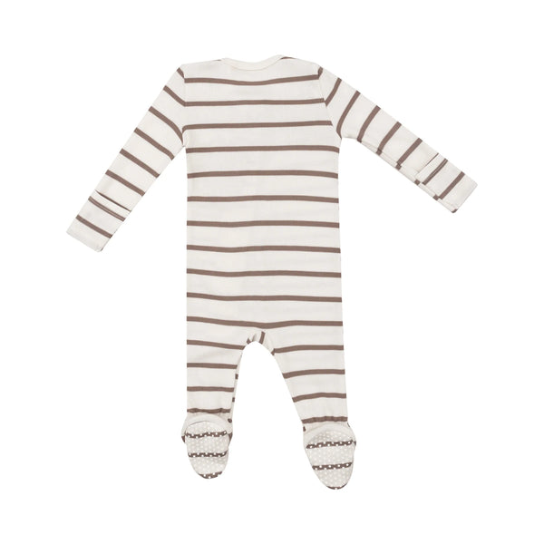 2-Way Zipper Footie - Ribbed Brown Stripe