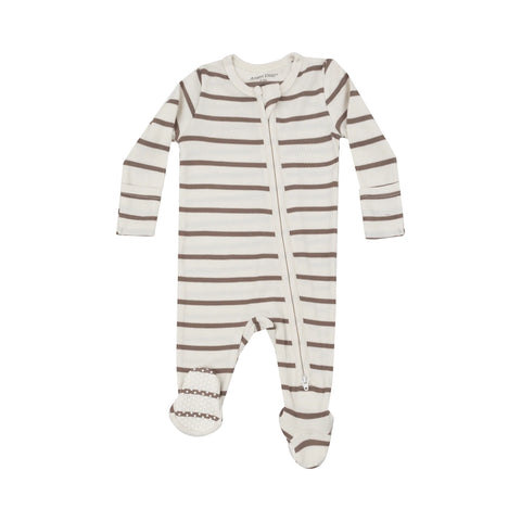 2-Way Zipper Footie - Ribbed Brown Stripe