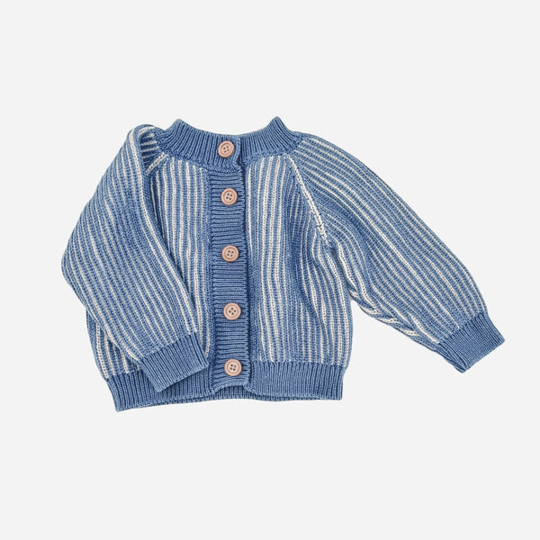 Cotton Brioche Cardigan - Dusty Blue Stripe