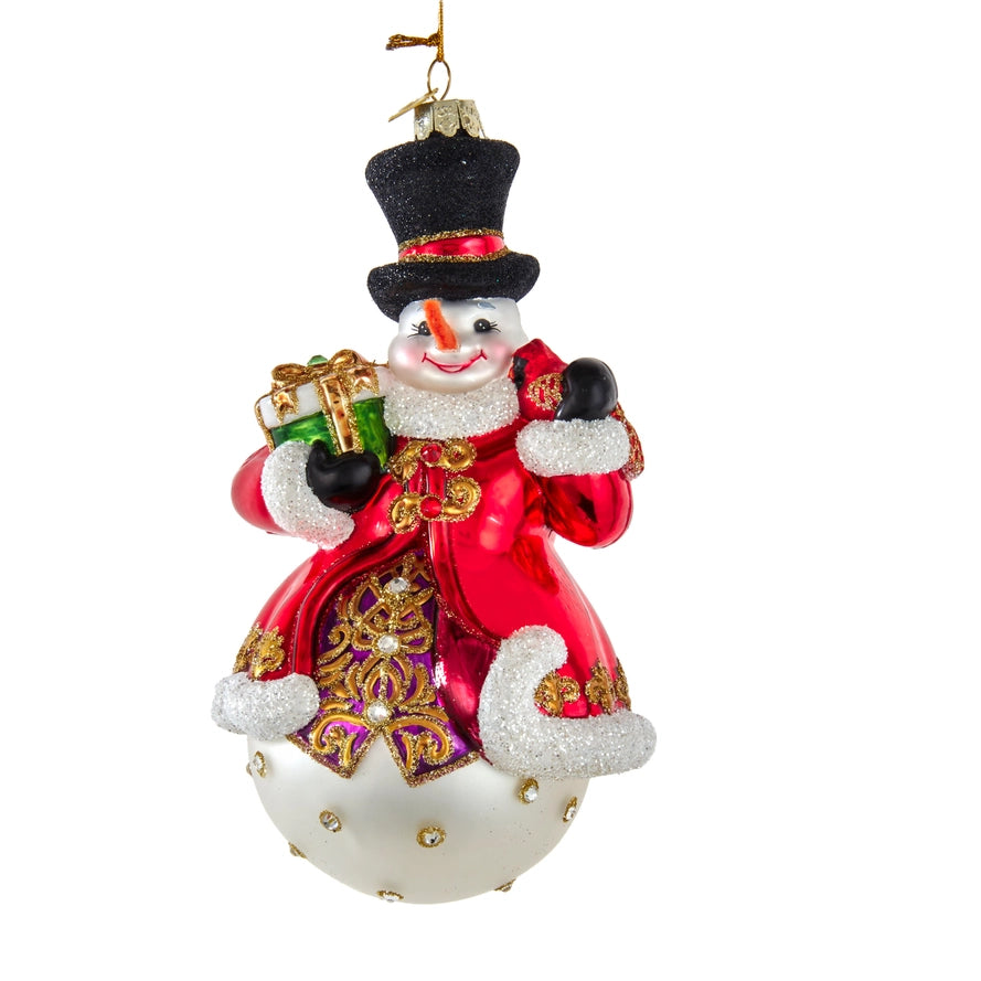 Glass Snowman with Top Hat - Bellissimo Ornament