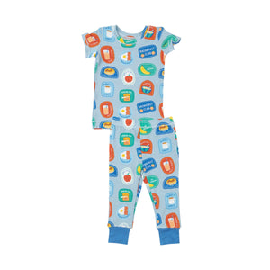 Short Sleeve Loungewear Set - Breakfast Club Patches Blue