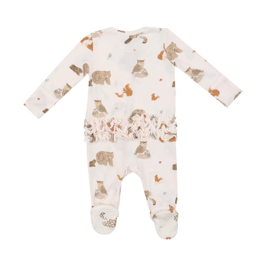 2 Way Zipper Ruffle Back Footie - Woodland Animals