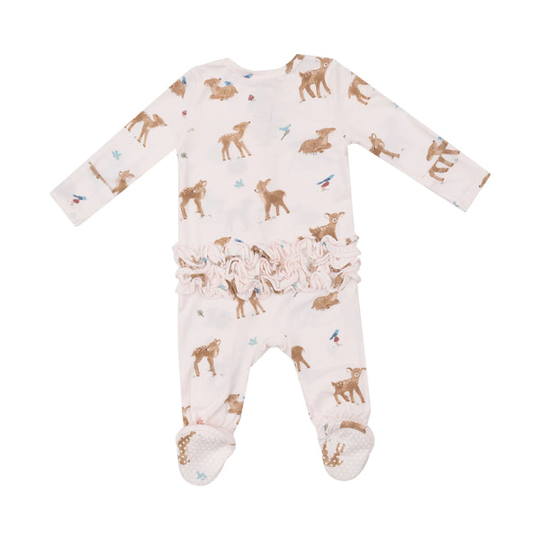 2-Way Ruffle Zipper Footie - Soft Deer