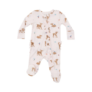 2-Way Ruffle Zipper Footie - Soft Deer