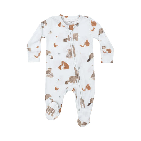 2-Way Zipper Footie - Woodland Animals Blue